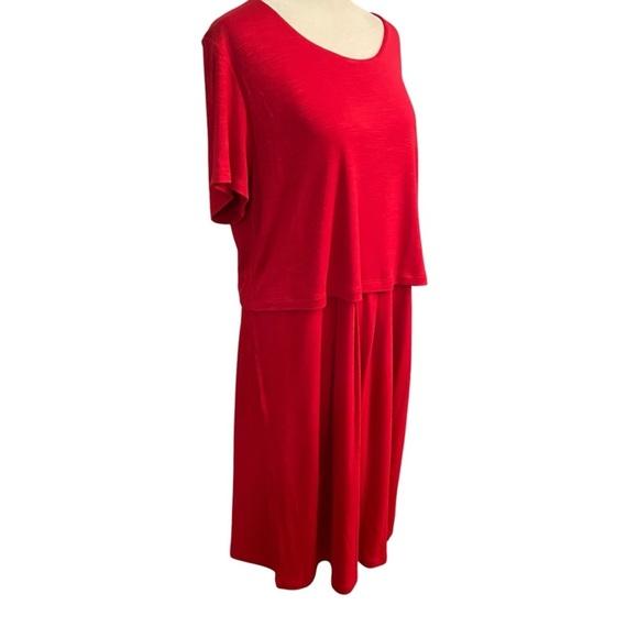 J Jill Sangria Red Slub Knit Layered Dress Size L Buttons Back Pockets Stretch - Picture 8 of 14